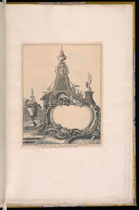 Cartouche met een Fontein en een Obelisk op de Achtergrond