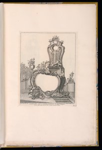 Cartouche met een Fontein in een Tuinsetting op de Achtergrond