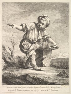 Frontispice met jongetje dat een mand vasthoudt, uit Premier Livre de Figures d