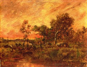 Boslandschap met een takkenverzamelaar, 19e eeuw