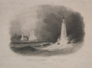 Vuurtoren in Cleveland, Ohio, aan het Eriemeer door Pierre Eugène Aubert I
