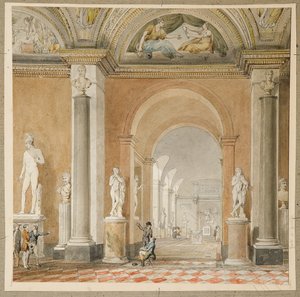 De oude zaal van Apollo van Belvedere in het Louvre door Pierre Francois Leonard Fontaine