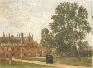 In de tuinen van Magdalen College, met portretten van Magdalen Fellows: Dominee T. H. T. Hopkins, Dominee H. R. Bramley, Dominee J. Rigaud en Dominee H. F. Garnsey, 1882
