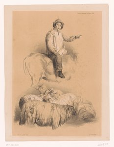 Studies van een herder en een kudde schapen door Pierre Frédéric Lehnert