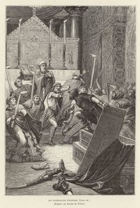 De begrafenis van Hastings. Vikingen vallen een Franse kerk aan tijdens de begrafenis van hun leider, Hasting, nadat hij zijn dood veinsde door Pierre Fritel