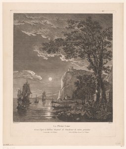 Nachtelijk landschap met schepen aan de kust door Pierre Jacques Duret