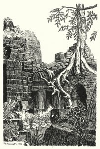 Een Binnenhof, Bayon (gravure) door Pierre Jeannerat de Beerski