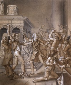 Alexandre Lenoir verzet zich tegen de revolutionairen die het graf van de Franse koning Lodewijk XII willen vernietigen in de koninklijke basiliek van Saint Denis in 1793, tijdens de Franse Revolutie door Pierre Joseph Lafontaine