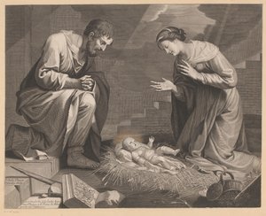 Maria en Jozef in aanbidding voor het Christuskind