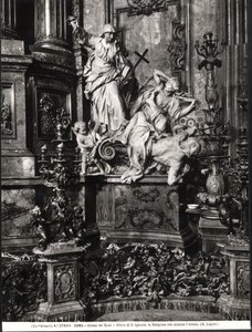 Het altaar van St. Ignatius van Loyola, detail van de overwinning van de katholieke waarheid over ketterij door Pierre Legros