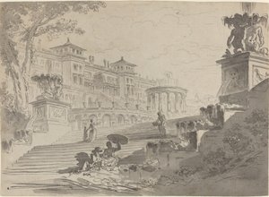 Fantasie op de Villa Medici met Fonteinen door Pierre Lelu