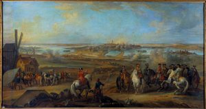 Campagne van Vlaanderen (1745-1747): Koning Lodewijk XV (1710-1774) bij het beleg van Mons in Henegouwen in juli 1746