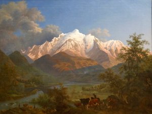 Uitzicht op de Mont-Blanc vanuit Sallanches bij schemering