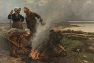Les Brûleuses de varech De kelpbranders, 1884 door Pierre Marie Beyle