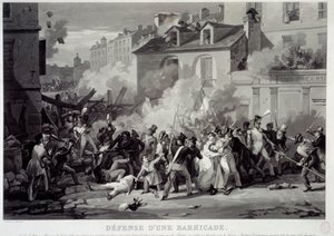 Verdediging van een barricade tijdens de Julirevolutie door Pierre Martinet