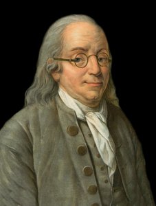 Portret van Benjamin Franklin (1706-1790), Amerikaanse natuurkundige, filosoof en politicus (gravure door Pierre Michel Alix)