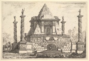 Imaginaire architectuur met kameel en figuren, naar Della Bella