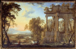 Landschap met ruïnes en herders door Pierre Patel
