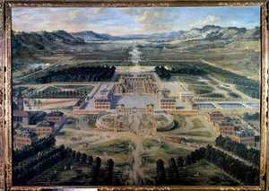 Uitzicht op het Kasteel en de Tuinen van Versailles, genomen vanaf de Parijse Avenue in 1668