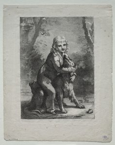 Jongen met een Hond door Pierre Paul Prud