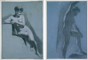 Studie van een naakte vrouw, zittend naar rechts kijkend (recto) Studie van een mannelijk naakt (verso)