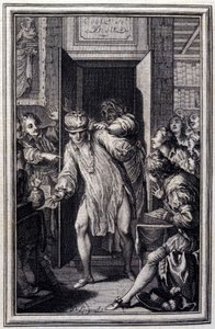 Koning Candaule en de Meester van de Wet - in "Tales et nouvelles en vers" door Jean La Fontaine. 1776. Illustratie door P.P. Choffard. door Pierre Philippe Choffard