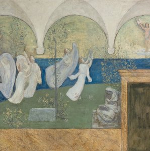 Detail van een voorbereidende schildering voor Les Muses inspiratrices acclament le Génie, Messager de Lumière door Pierre Puvis de Chavannes