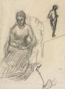 Studie van Madame Marie Cantacuzène; Studie van staand vrouwelijk naakt, ca. 1883 (zwart krijt) door Pierre Puvis de Chavannes