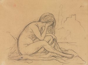 Studie van een vrouwelijk naakt (mogelijk voor een ongerealiseerd allegorisch schilderij) (recto) door Pierre Puvis de Chavannes