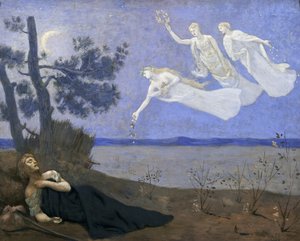 De droom: In zijn slaap zag hij Liefde, Glorie en Rijkdom verschijnen, 1883 door Pierre Puvis de Chavannes