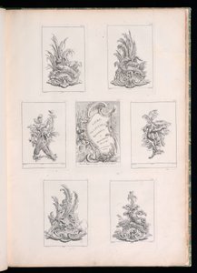 Ornamentontwerp met twee dode vogels liggend op acanthustak, uit Livre de Légumes door Pierre Quentin Chedel