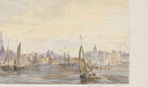 Gezicht op een stad aan het water