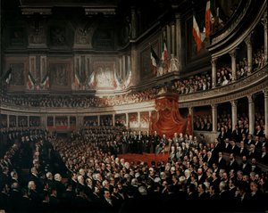 De openingszitting van het eerste Italiaanse parlement (schilderij)