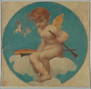 Studie voor rondel met putto die muziekattributen vasthoudt door Pierre Victor Galland