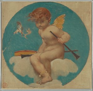Studie voor Rondel met Putto die Muziekattributen vasthoudt door Pierre Victor Galland