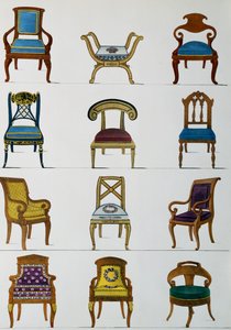 Fauteuils, stoelen en voetenbanken, Illustratie uit Collection de meubles et objects de gout