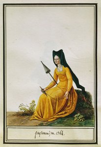 Franse Boerin aan het Spinnewiel door Pierre de La Mesangere