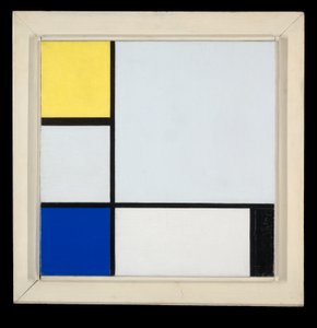 Compositie met geel, blauw, zwart en lichtblauw door Piet Mondrian