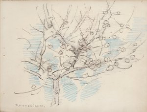 Bloeiende boom, c.1917-18 door Piet Mondrian