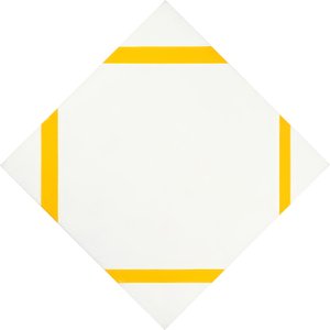 Ruitvormige compositie met vier gele lijnen door Piet Mondrian