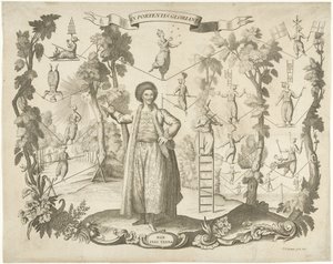 Acrobaten en koorddansers door Pieter Balthasar Bouttats