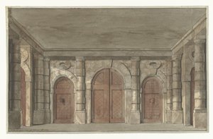 Ontwerp voor een toneeldecor van een voorportaal van een gevangenis (?) door Pieter Barbiers (I)