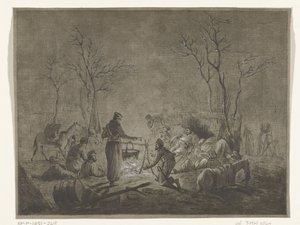 Bivak van Kozakken bij vuur tijdens Franse bezetting in 1813 te Amsterdam
