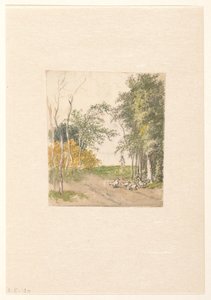 Landschap met kippen langs de weg