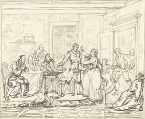 Toneelscène uit Jacob Simonsz de Rijk door Pieter Bartholomeusz. Barbiers