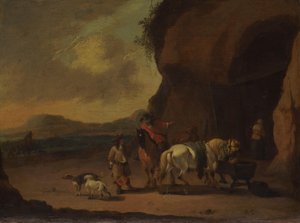 Ruiters gestopt op een bergpas