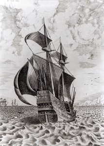 Schip, gegraveerd door Hieronymus Cock