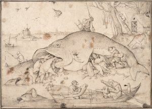 Grote vissen eten kleine vissen, 1556 door Pieter Bruegel the Elder
