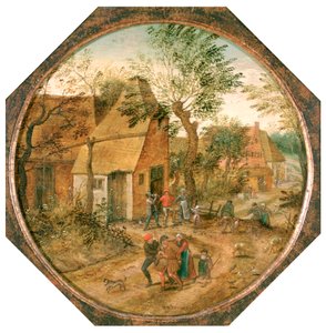 Doorgang door het dorp door Pieter Brueghel the Younger