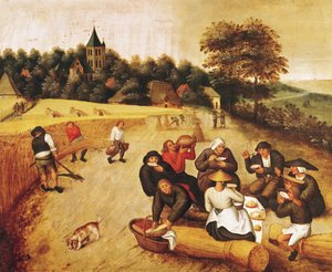 De maaltijd van de oogsters door Pieter Brueghel the Younger